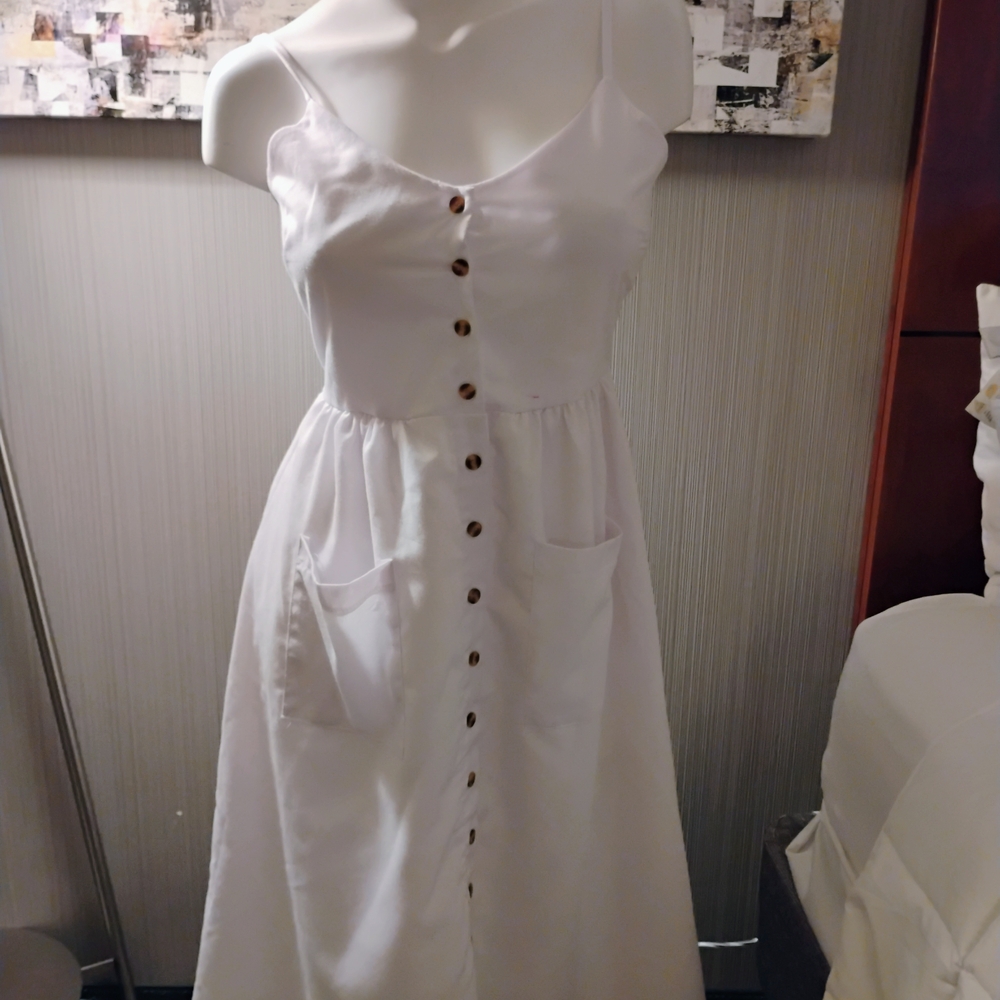White Buttoned Spaghetti Strap Sundress